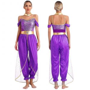 Costume De Princesse Arabe Pour Femme, Deguisement Bollywood, Combinaison Ornee De Pierres Precieuses, Tenue De Danse Du Ventre - Neuf