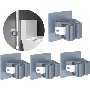 Tianyi-4 Pièces Porte Balai Mural Auto-Adhésif, Accroche Balai Mural Sans Percer, Supports Outil Mural Pour Balai Vadrouille,Convient Pour Salle De Bain Cuisine Jardin Garage,Gris - Neuf