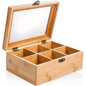 Jexnovashop-Wenco Bo&icirc;te &Agrave; Th&eacute; De Qualit&eacute; Sup&eacute;rieure Avec 6 Compartiments, 21,7 X 16 X 9 Cm, Bambou, Marron Clair - Neuf