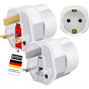 JGD-Adaptateur Prise Anglaise Voyage, 2 Pi&egrave;ces Adaptateur de Voyage France/Europe vers UK, Adaptateur de Prise pour Irlande/Angleterre/Duba&iuml;/Malte/Malaisie/Maldives, Adaptateur Type G (Blanc) - Neuf