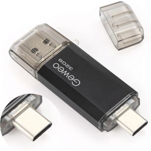 CL&eacute; USB 32Go, 2 en 1 OTG Flash Drive USB 2.0 Type C Pen Drive 32 Go Memory Stick pour Smartphone, PC, Ordinateur Portable Stockage de Donn&eacute;es (Noir) - Neuf