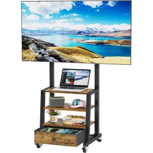 VornixorSarlshop-Support TV roulettes pour TV de 32 &agrave; 60 Pouces, Support TV sur Pied avec Tiroir Tissu et Rangement Etag&egrave;re, Pied TV Mobile Hauteur R&eacute;glable, Max. Vesa 400x400 mm, Jusqu'&agrave; 40 KG, Brun - Neuf
