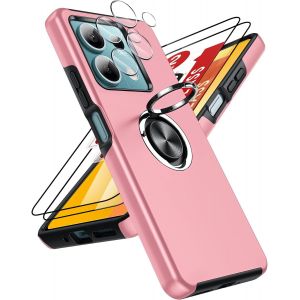 Eryi-Coque Pour Xiaomi Redmi Note 13 5g Avec 2 Verre Trempé Vitre Protection, 2 Protection Camera Et Anneau Telephone Invisible, Militaire Pc Et Tpu Silicone Etui Antichoc Housse - Rose - Neuf