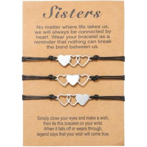 Eryi-Bracelet Soeur Coeur 3 Pcs Ensemble De Bracelets D'amitié Bracelets Meilleur Ami Bff Coeur Bracelet Corde Tressée Bracelet De Cordon Réglable Bijoux Sister Cadeaux Pour Filles - Neuf