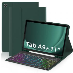 Compatible avec Samsung Galaxy Tab A9+ 2023 11 pouces (SM-X210), &eacute;tui clavier r&eacute;tro&eacute;clair&eacute; trois couleurs, prend en charge la disposition de clavier AZERTY fran&ccedil;ais. vert nuit + clavier r&eacute;tro&eacute;clair&eacute; tricolore&iquest;,A9+ - Neuf