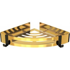 &Eacute;tag&egrave;re Douche, Etagere Salle de Bain d'angle sans Per&ccedil;age en Acier Inoxydable 304, &Eacute;tag&egrave;re de Salle de Bain Montage Mural Avec 2 Crochets, Convient Aux Douche, Dortoir et Cuisine (1 Pcs, Dor&eacute;) - Neuf