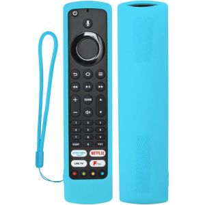 Coque Housse Télécommande compatible avec Fire TV Omni/TCL 2022 CF630 YKF494-B203/Xiaomi Fire Smart TV F2/CT-8565/JVC RM-C3253,Télécommande en silicone antichoc, lavable,avec cordon (Bleu fluorescent) - Neuf