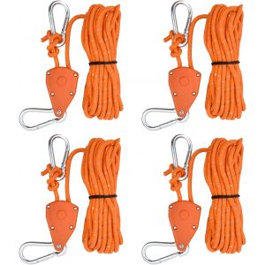 Eryi-4 Pièces Corde Tente Camping Réfléchissante, 6mm X 5m Cordes À Cliquet Avec Tendeurs, Paracorde Corde En Nylon, Crochets À Cliquet Pour Camping Randonnée Plantes Lampe (Orange) - Neuf