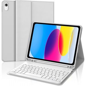 Clavier Pour Ipad A16 11/10 Génération (2025/2022), Coque Avec Clavier Pour Ipad 11 Gen 11 Pouces/10 Gen 10.9 Pouces, Bluetooth Magnétique Qwerty Keyboard, Étui Avec Porte-Stylo, Gris Clair - Neuf