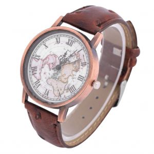 Montre-Bracelet Analogique A Quartz Pour Femme Et Homme, Bracelet Rond En Pu (Bracelet Cafe) - Neuf