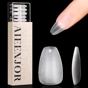 Nail Tips, 480 Pcs Capsule Americaine Ongle, Court Cercueil Forme Double Face Pr&eacute;-Polie Couverture Compl&egrave;te, R&eacute;sine De Mat Complet Conception Ultra Fine, D&eacute;butant, Salons De Manucure - Neuf