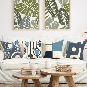 Bleu - Lot De 4 Housses De Coussin 45x45 Motif Géométrique Décoratif En Coton, Housse De Coussin En Lin, Housse De Coussin Pour Canapé, Lit, Voiture, Maison, Canapé 45x45 (Oreiller Non Inclus) - Neuf