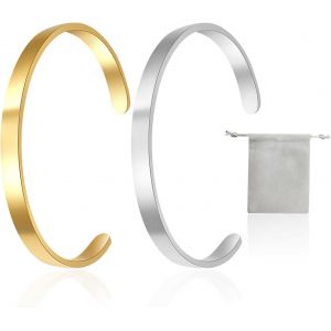 Eryi-Lot De 2 Bracelets, Bijoux En Acier Inoxydable, Bracelets De Mode, Bracelets Exquis, Bracelets De Bijoux, Bijoux Pour Femme, Bracelets De Couple, Bracelets S?urs, (Or, Argent), Acier - Neuf