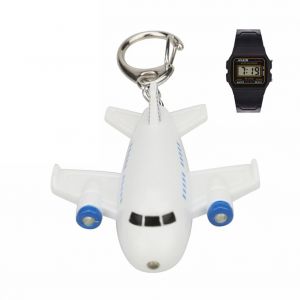 Porte-Cles Avec Pendentif En Forme D'avion Lumineux A Led Et Montre Pour Enfants - Neuf