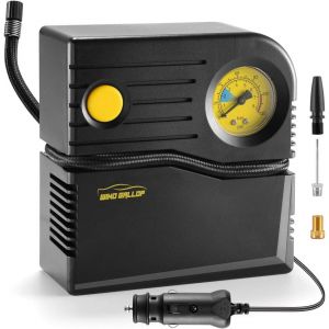 ERYI-Gonfleur Pneus Voiture 12V Mini Compresseur Voiture Compresseur À Air Portatif Pompe De Pneu De Voiture Allume Cigare Electrique Pompe A Velo Avec Manomètre Et Adaptateurs De Valve(Jaune) - Neuf