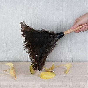 Plume d'autruche de haute qualité Duster avec poignée en bois réutilisable,plume naturelle moelleuse pour les fournitures de nettoyage lavable,clavier,maison,voiture,offi - Neuf