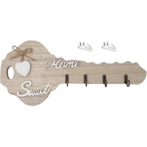 Porte-clés en bois pour clé décorative murale en forme de clé murale Crochet porte-clés avec 4 crochets pour la maison - Neuf