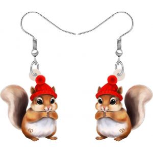 Kal-Boucles D'oreilles Pendantes Goutte En Acrylique Nouveaut&eacute; No&euml;l Mignon &Eacute;cureuil Hypoallerg&eacute;nique Animaux Bijoux Cadeaux Pour Les Femmes Festival Party - Neuf