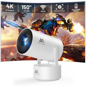 [Batterie Intégrée] Mini Vidéoprojecteur 4K Home Cinéma, Mini Projecteur, Vidéoprojecteur Wifi6 Et Bt5.2 Avec Android Os, Correction Trapézoïdale Automatique, Angle De 180 Degrés, Écran - Neuf