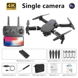 Drone Professionnel E88 4k Grand Angle Hd 1080p Caméra Wifi Fpv Hauteur Tenir Pliable Rc Drone Quadrotor Hélicoptère Jouets Pour Enfants-Single Camera- - Neuf