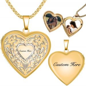 Kales-Collier Coeur Personnalisable Avec Photo/Texte,Pendentif Cadre Photo Ouvrable Bijoux Tendance Plaqu&eacute;,Cadeau Parfait Pour No&euml;l Valentin F&ecirc;te Des M&egrave;res - Neuf