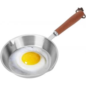 Kalanka-Mini Poêle À Frire En Acier Inoxydable, Poêle Antiadhésive À Un ?Uf Avec Manche En Bois Massif Pour Cuisinière À Induction Poêle Portable Pour Restaurant Domestique (16cm) - Neuf