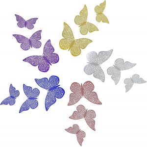 Lot De 150 Autocollants Amovibles 3 Tailles Pour D&eacute;coration Murale Motif Papillon 3D Multicolore - Neuf