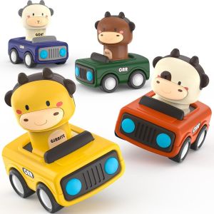 ERYI-Petite Voiture Enfant 1 2 3 Ans,Lot De 4 Voiture Jouet Bebe 1 An,Jouets Friction Véhicules,Animaux Mignons Camion Jouet,Jeux Éducatifs Idee Cadeau Pour 9 12 18 24 Mois Garçons Filles - Neuf
