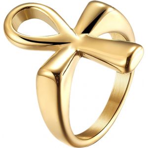 Tianyi-Ankh Bague En Acier Inoxydable Noir Or Argent : Vintage Ankh Croix Bagues Hommes Femmes Bague Égyptienne Bague De Couple Religieux Bague Rétro Amitié Bijoux Cadeau Pour Hommes Femmes - Neuf