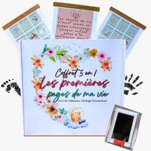 Coffret Naissance B&eacute;b&eacute; 5 En 1 Anamoria &iquest; Livre & Kit Empreintes, 3 Affiches Premi&egrave;res Fois &iquest; Cadeau Id&eacute;al Fille/Gar&ccedil;on, Future&iquest;. - Neuf