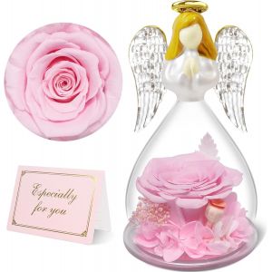 Cadeau Femme Noel Rose Eternelle Ange Figurine en Verre Cadeau Maman Noel Fleur Eternelle,Ange D&eacute;coration Noel,Idee Cadeau Femme,Ange Gardien Cadeau Mamie,Cadeau Anniversaire Femme,Vraie Rose - Neuf