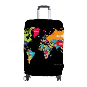 Couvre-bagages épais et résistant en couche d'air extensible (fond noir avec carte anglaise, L (26""-28"")), élastique, résistant à la poussière et aux rayures - Neuf