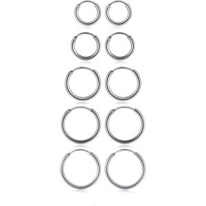 Kal-5paires Boucles D'oreilles Créoles Anneaux Acier Inoxydable Piercings Tragus Hélix Cartilage Homme Femme Cerceau Rond Clous Bijoux De Corps 8mm-16mm, Argent Doré Noir Rose Or - Neuf