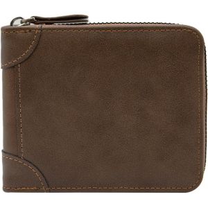 CMJAAGUR-Portefeuille Homme En Cuir Avec Blocage Rfid, Grand Capacite Bifold Fermeture Éclair Porte-Monnaie Avec Porte Carte Bancaire, Poche À Monnaie (Marron)[M877] - Neuf