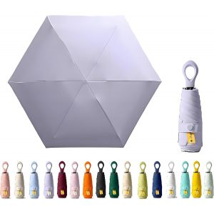 Mini Parapluie De Voyage Avec Poign&eacute;e En Anneau Et Couche De Rev&ecirc;tement En Tissu Bloquant/Protection Uv Upf 50 99,9 % Compact Pliable Parapluie Parapluie L&eacute;ger Petit Sac &Agrave; Dos Portable/Pluie - Neuf