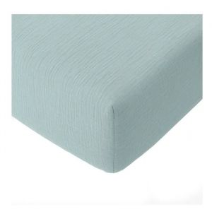 Drap-Housse 180 X 200 Cm Gaze De Coton Lav&eacute; Bleu Ciel - Neuf