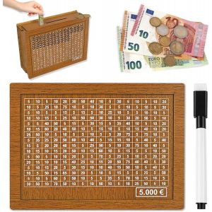 Kyaoayo-Tirelire En Bois,Numérique Tirelire Réutilisable,Tirelire Avec Compteur,Tirelire Avec Objectif D'épargne Et Chiffres À Cocher,Tireliure En Bois Pour Aider Enfants À Commencer À Econom R (5000 - Neuf