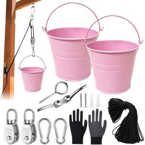 ERYI-Poulie Pour Enfant Avec Seau En Métal, Accessoires Pour Cabane Dans Les Arbres, Tour De Jeu (Rose, 2 Pièces) - Neuf