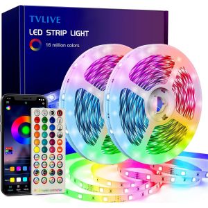 Ruban Led 20m,Bande Led Rgb,Synchronisation Musicale Bluetooth,28 Modes,Télécommande 40 Touches,Led Ruban Lumineuse Flexible Multicolore Pour Chambre,Salle De Jeux,Fête,Festival - Neuf