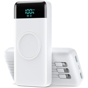Wireless External Battery 26800mah, 7 In 1 Powerbank Fast Charging With 3 Ports And 3 Cables, 25w Pd3.0+Qc4.0 Portable External Charger With Lcd Screen Compatible With Iphone Huawei Samsung - Neuf