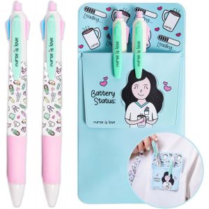 Set de 2 pcs Stylo Personnalisé Infirmiere + Pochette Infirmiere Pour Blouse AQUA|Porte Stylo avec Stylo de 3 Couleurs idéal Etudiante,Adapté Ciseaux|Infirmiere Accessoires - Neuf