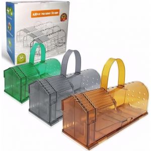 KALANKA-Lot de 3 Piège à Souris Vivantes - Très Grand et RéUtilisable, avec PoignéE, Respectueux des Animaux, Facile à Nettoyer et à Installer, Utilisation IntéRieure et ExtéRieure (Marron/Vert/Gris) - Neuf