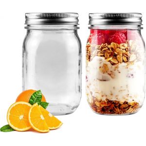 Mevronisshop-Lot De 2 Bocaux En Verre 500ml Style Mason Jar Couvercles Amovibles Herm&eacute;tiques Pour Confiture Miel Conservation Pr&eacute;paration Repas Yaourt Overnight Oats Cadeau Mariage - Neuf