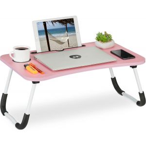 Table Lit Et Canap&eacute; Ordinateur Portable, Porte-Tablette, Encoche Gobelet, Hxlxp : Env. 26X63X40 Cm, Rose/Blanc - Neuf