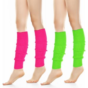 Lot De 2 Paires De Jambi&egrave;res Style Ann&eacute;es 80 - Rose Fluo - Pour Femme - Tendance - Pour Le Sport, Les F&ecirc;tes, Le Yoga - Neuf
