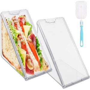 Kal-Lot De 2 Boîtes À Sandwich Réutilisables, Conteneurs À Sandwich Portables Pour Petit Déjeuner, Boîte À Sandwich, Récipient À Sandwich Triangulaire Avec Couvercle, Récipient À Sandwich Transparent - Neuf
