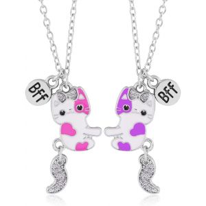 Kal-2 Pcs Colliers D'amitié, Colliers Avec Chat Pendentifs De Dessins Animés Pour Amis Proches, Cadeau Parfait Pour L'anniversaire De Votre Meilleur Ami, Pour Les Filles Et Les Garçons Femmes - Neuf