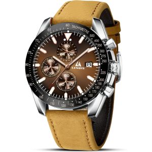 Montre Homme Montres Chronographes Pour Hommes Montre Quartz Analogique Etanche Lumineuse Montres Poignets Pour Hommes Montre Bracelet En Cuir Cadeau Pour Hommes.[J552] - Neuf