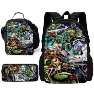 Sac à dos d'ecole Tortues Ninja pour enfants avec sacs à dejeuner, trousses à crayons, sacs d'ecole pour garcons et filles, cadeau - Neuf