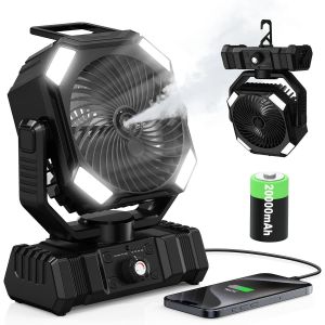 Ventilateur Brumisateur Portable 20000Mah, Réservoir 300Ml, Oscillation 45°-90°, Rotation 270°, Télécommande, Led, Ventilateur Camping Rechargeable Pour Extérieur, Tente, Bureau[VEN750864] - Neuf